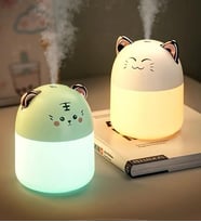 Led Işıklı Hava Nemlendiricisi Kedi Tasarımlı Buhar Makinesi - BEYAZ GÖZLERİ KISIK