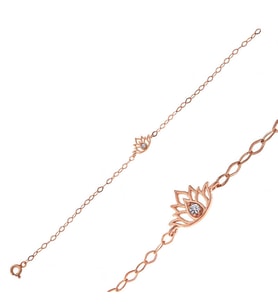 925 Ayar Gümüş Rose Kaplama Zirkon Taşlı Lotus Çiçeği Kadın Bileklik
