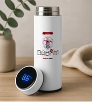 BK Gift Fotoğraflı Baba Tasarımlı Filtreli Dijital Göstergeli Beyaz Çelik Termos-2, Babaya Hediye, Babalar Günü Hediyesi