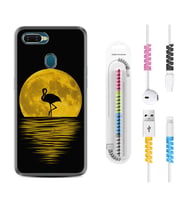 Oppo A5S A15 A16 A54 A55 A73 A74 Kılıf Kablo Koruma Spiral Silikon Ay ve Flamingo 1775