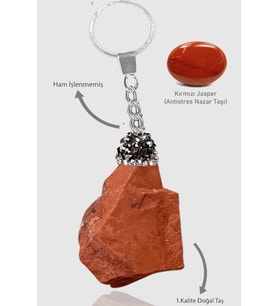 Sertifikalı Ham İşlenmemiş Zirkon Taşlı Model Kırmızı Jasper Taşı Doğal Taş Anahtarlık