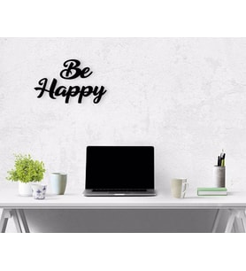 BK Home Be Happy Ahşap Duvar Yazısı (Siyah)