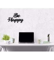 BK Home Be Happy Ahşap Duvar Yazısı (Siyah)