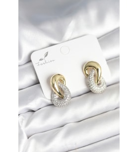Sarmal Model Gold Gümüş Renk Zirkon Taşlı Pirinç Kadın Küpe