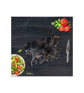 Saban Yaldızlı Mermer Görünümlü Cam Kesme Tahtası Cam Kesme Tablası 20 cm X 30 cm
