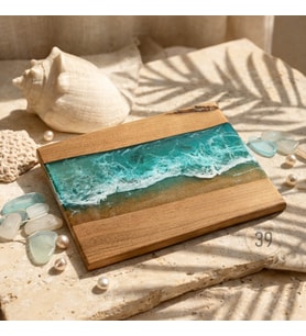 Bright Ocean Ceviz & Epoksi Sunum Tahtası – 24x32 cm (Okyanus Mavi)
