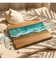 Bright Ocean Ceviz & Epoksi Sunum Tahtası – 24x32 cm (Okyanus Mavi)