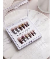 Louésse Mocha Crystal Takma Tırnak 12’li Kahve Ombre Gümüş Detaylı Taşlı Şık Nail Set