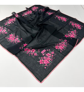 Eripek Oyalı Organik Pamuklu Yazma 0606131 (Siyah-Pembe)