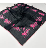 Eripek Oyalı Organik Pamuklu Yazma 0606131 (Siyah-Pembe)
