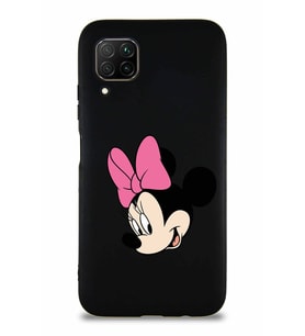 Huawei P40 Lite Soft Premier Kapak Minnie Mouse-B Tasarımlı Silikon Kılıf - Siyah (Şeffaf)