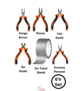 Mini Takı Hobi Karga Burun Yan Keski Pense Ön Keski Kıvırma Pensesi Çok Amaçlı Gri Tamir Bandı Seti