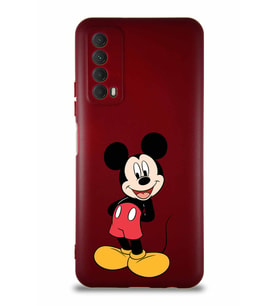 Huawei P Smart 2021 Soft Premier Kapak Mickey Mouse-B Tasarımlı Silikon Kılıf - Mürdüm (Şeffaf)