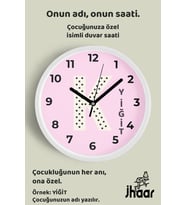 İsme Özel K Harfli Pembe Çocuk Odası Duvar Saati Orta Boy 30 cm Beyaz Camlı Sessiz