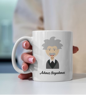 Kişiye Özel Çizim Albert Einstein Tasarım Baskılı Premium Porselen Kupa