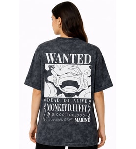 Wanted Monkey D. Luffy One Piece Anime Sırt Baskılı Unisex Oversize Eskitme Yıkamalı Tişört