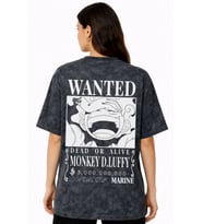 Wanted Monkey D. Luffy One Piece Anime Sırt Baskılı Unisex Oversize Eskitme Yıkamalı Tişört
