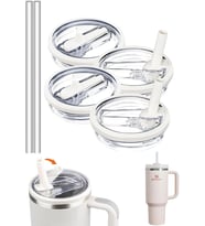 2 Adet Flip Pipetli Kapak – Stanley Quencher ile Uyumlu 40 Oz – Sızdırmaz Kapak + 2 Pipet – Krem Renk