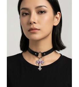 Kadın Gotik Haç Choker Kolye – Siyah Deri Boyunluk, Taşlı Haç Kolye Ucu, Y2K Punk Gothic Kolye