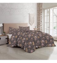 MonoHome Retro Flowers Luxury Çift Kişilik Pamuk Saten Nevresim Takımı (Kahverengi)