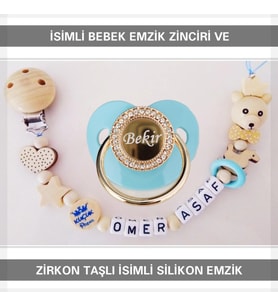 Sahi Aksesuar İsimli Bebek Emzik Zinciri ve Bebek Silikon Emzik