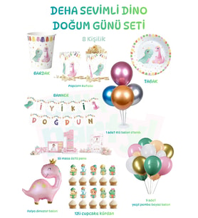 Dinozor Temalı Doğum Günü Sürpriz Seti – Çocuklara Özel Standlı Parti Kutusu (Pudra Pembe)