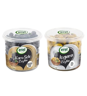 Avni Erel Izgara Yeşil Zeytin ve Kuru Sele Siyah Zeytin 400 gr 2 li Paket