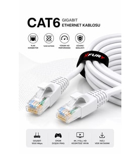FURY CAT6 Ethernet Kablosu 10 Metre RJ45 LAN İnternet Modem Router Bilgisayar Kablosu
