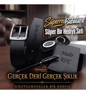 İsme Özel Premium Erkek Hediye Seti l Hakiki Deri Kemer Cüzdan Kalem Anahtarlık - Sevgiliye Eşe Babaya Arkadaşa Hediye