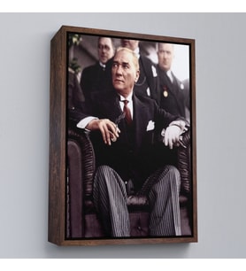 Çerçeveli Atatürk Portre Tablosu Mustafa Kemal Atatürk Dikdörtgen Dekoratif Kanvas Tablo (Siyah)