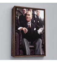 Çerçeveli Atatürk Portre Tablosu Mustafa Kemal Atatürk Dikdörtgen Dekoratif Kanvas Tablo (Siyah)