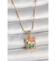 316L Çelik Gold Renk Renkli Zirkon Taşlı Kelebek İşlemeli Portre Model Kadın K - HPSBYI4117-3