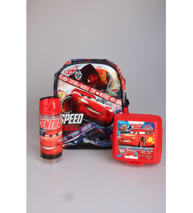 DEKOMUS İLE LİSANSLI CARS KÜÇÜK BOY 32 CM TEK BÖLMELİ ANAOKULU ÇANTASI,500 ML TRITAN MATARA VE 2 KATLI BESLENME KABI SETİ
