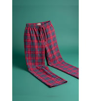 Büyük Beden Tek Alt Pijama Yumuşak Milan Kumaş İpli Bel Mavi Kırmızı Kareli Loungewear Pantolon