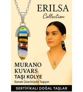 Sertifikalı Çivi Model Murano Kuvars Taşı Kolye (Canlı Renkli Sanat Desenli) (Çok Renkli)