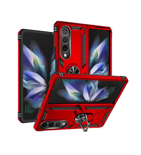 Galaxy Z Fold 4 Kılıf Zore Vega Yüzüklü Standlı Zırh Kılıf (Kırmızı)