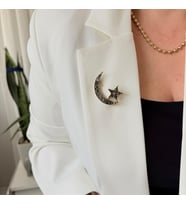 Lente Aksesuar Zirkon Taşlı Ay Yıldız Broş - Özel Seri Gold Ay Yıldız Yaka İğnesi
