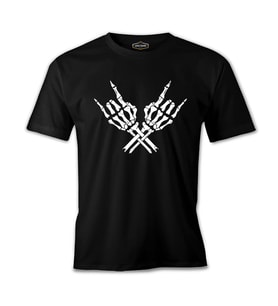 Skeleton Hands Doing Rock Gesture Siyah Erkek Tshirt