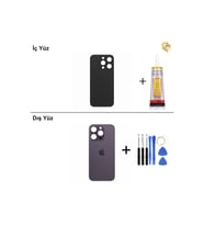 iPhone 14 Pro Mor Arka Kapak Arka Cam Batarya Kapağı Lazer Kesim Kapak Pil Kapağı + B-7000 Yapıştırıcı + Tamir Seti