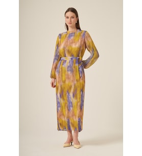 FTZ Women Kadın Şifon Pliseli Elbise Olive 31307