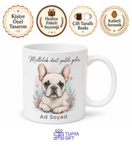İsme Özel French Bulldog Desenli Kupa Bardak Köpek Severlere Hediye