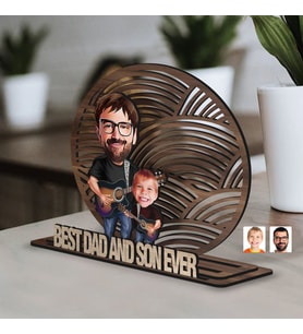 BK Gift Kişiye Özel 3 Katmanlı Baba-Oğul Karikatürlü Ahşap Biblo-2, Babaya Hediye, Babalar Günü Hediyeleri