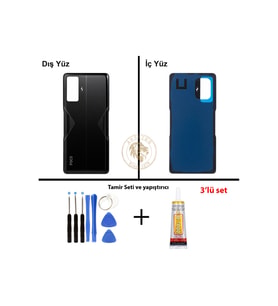 Yapıştırıcı Poco F4 Gt Siyah Yapıştırıcı Arka Pil Kapağı Batarya Kapağı + Yapıştırıcı ve Vida Seti