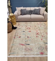 Dijital Kaymaz Yıkanabilir Krem Modern Salon Halısı Mutfak Halısı Koridor Halısı Yolluk HLN1682