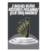 Mey İthalat® 5 Başlıklı Şarjlı Tıraş Makinesi Led Ekran Saç Sakal Ense Tıraşına Uygun Bakım Seti