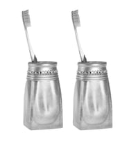 2 ADET DİŞ FIRÇALIK KRİSTAL TAŞLI GÜMÜŞ POLİRESİN 7X7X10CM BANYO SETİ