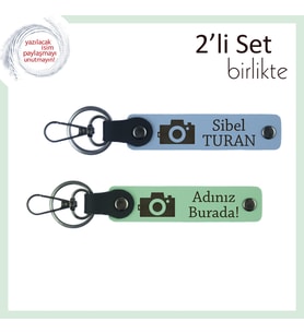 Sevgiliye Romantik Anılar İçin Armağan, Fotoğraf Desenli Kişisel Deri Takım, Gök Mavi-Açık Yeşil (Çok Renkli)