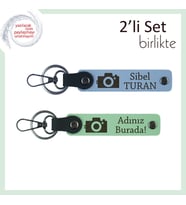 Sevgiliye Romantik Anılar İçin Armağan, Fotoğraf Desenli Kişisel Deri Takım, Gök Mavi-Açık Yeşil (Çok Renkli)