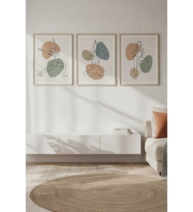 Minimalist Yoga Pozları İllüstrasyonu 3’lü Ahşap Çerçeveli Tablo Seti