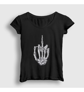 Presmono Kadın Siyah Middle Finger Skeletal Parmak İskelet T-Shirt 512048tt